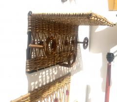 Jacques Adnet Jacques Adnet Stitched Leather and Rattan Rack - 4117522