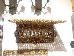 Jacques Adnet Jacques Adnet Stitched Leather and Rattan Rack - 4117524
