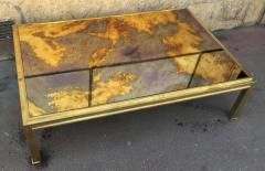 Jacques Adnet Jacques Adnet Sturdy Gold Bronze Big Coffee Table with a Gold Leaf Mirrored Top - 376955