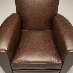 Jacques Adnet Jacques Adnet Style French Art Deco Club Chairs Distressed Leather Oak 1930s - 3464104