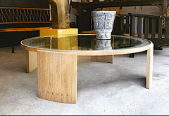 Jacques Adnet Jacques Adnet Very Large Round Coffee Table in cerused Oak - 1445956