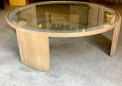 Jacques Adnet Jacques Adnet Very Large Round Coffee Table in cerused Oak - 2408388