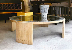 Jacques Adnet Jacques Adnet Very Large Round Coffee Table in cerused Oak - 2408391