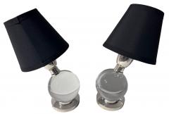 Jacques Adnet Jacques Adnet and Clear Baccarat Crystal Ball Metal Art Deco Table Lamps - 3794393