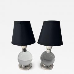 Jacques Adnet Jacques Adnet and Clear Baccarat Crystal Ball Metal Art Deco Table Lamps - 3796163