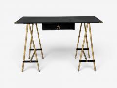 Jacques Adnet Jacques Adnet attr Desk Black Leather Brass France 1950s - 4650785