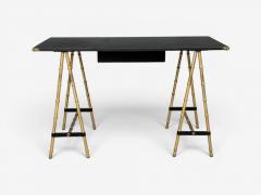 Jacques Adnet Jacques Adnet attr Desk Black Leather Brass France 1950s - 4650792