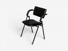 Jacques Adnet Jacques Adnet attr Desk and Folding Chair Black Leather Brass France 1950s - 4647753