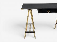 Jacques Adnet Jacques Adnet attr Desk and Folding Chair Black Leather Brass France 1950s - 4647756
