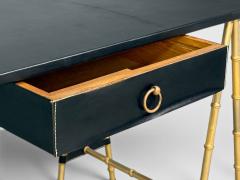 Jacques Adnet Jacques Adnet attr Desk and Folding Chair Black Leather Brass France 1950s - 4647758