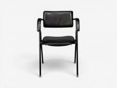 Jacques Adnet Jacques Adnet attr Folding Chair Black Leather Brass France 1950s - 4650697