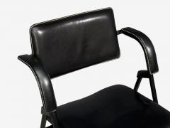 Jacques Adnet Jacques Adnet attr Folding Chair Black Leather Brass France 1950s - 4650700
