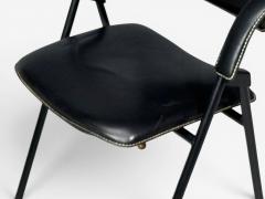 Jacques Adnet Jacques Adnet attr Folding Chair Black Leather Brass France 1950s - 4650701