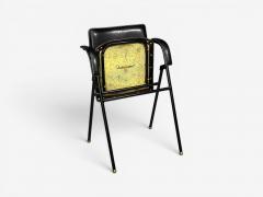 Jacques Adnet Jacques Adnet attr Folding Chair Black Leather Brass France 1950s - 4650702