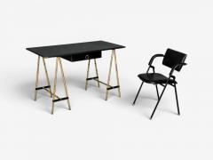 Jacques Adnet Jacques Adnet attr Folding Chair Black Leather Brass France 1950s - 4650705