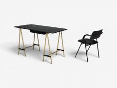 Jacques Adnet Jacques Adnet attr Folding Chair Black Leather Brass France 1950s - 4650706