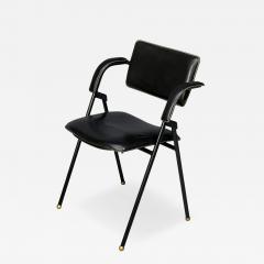 Jacques Adnet Jacques Adnet attr Folding Chair Black Leather Brass France 1950s - 4650865