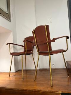 Jacques Adnet Jacques Adnet chicest set of 4 arm chairs or playing card chairs - 3262535