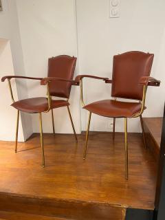 Jacques Adnet Jacques Adnet chicest set of 4 arm chairs or playing card chairs - 3262538