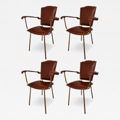 Jacques Adnet Jacques Adnet chicest set of 4 arm chairs or playing card chairs - 3266101