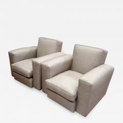 Jacques Adnet Jacques Adnet comfy documented pair of club chairs newly covered in canvas cloth - 1143346