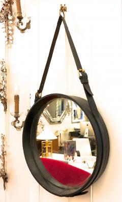 Jacques Adnet Jacques Adnet hand stitched black leather mirror - 801003