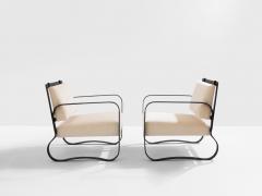Jacques Adnet Jacques Adnet leather mohair velvet pair of armchairs 1950 - 4341521