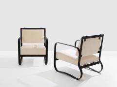 Jacques Adnet Jacques Adnet leather mohair velvet pair of armchairs 1950 - 4341522
