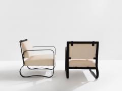 Jacques Adnet Jacques Adnet leather mohair velvet pair of armchairs 1950 - 4341524