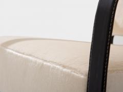 Jacques Adnet Jacques Adnet leather mohair velvet pair of armchairs 1950 - 4341528