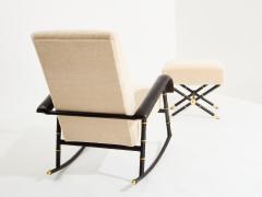 Jacques Adnet Jacques Adnet leather mohair velvet rocking chair with ottoman 1950 - 3892201