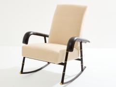 Jacques Adnet Jacques Adnet leather mohair velvet rocking chair with ottoman 1950 - 3892209