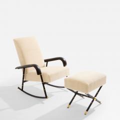 Jacques Adnet Jacques Adnet leather mohair velvet rocking chair with ottoman 1950 - 3898053