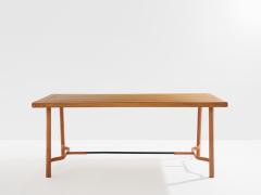 Jacques Adnet Jacques Adnet oakwood and red leather dining table 1950 - 4585892