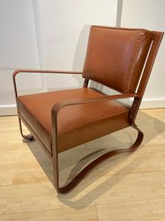 Jacques Adnet Jacques Adnet pair of brown hand stitched leather lounge chairs - 2768171