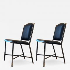 Jacques Adnet Jacques Adnet pair of chicest black hand stitched leather pair of chairs - 2571341