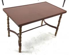 Jacques Adnet Jacques Adnet rare bamboo and hand stitched brown leather coffee table - 910207