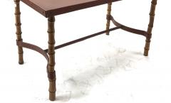 Jacques Adnet Jacques Adnet rare bamboo and hand stitched brown leather coffee table - 910212