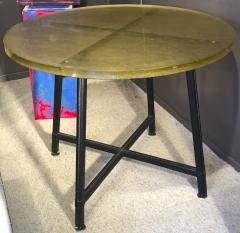 Jacques Adnet Jacques Adnet rarest hand stiched dinning table with a St Gobain top - 1125077