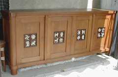 Jacques Adnet Jacques Adnet rarest oak cabinet with amazing ceramic zodiac signs - 1689579