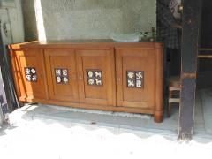 Jacques Adnet Jacques Adnet rarest oak cabinet with amazing ceramic zodiac signs - 1689580