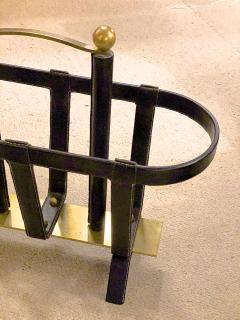 Jacques Adnet Jacques Adnet rarest solid bronze and hand stiched leather magazine rack - 1768011