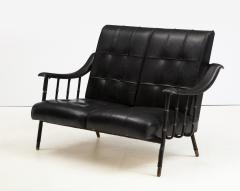 Jacques Adnet Jacques Adnet two Seat Black Leather Settee - 2320476