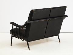 Jacques Adnet Jacques Adnet two Seat Black Leather Settee - 2320480