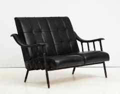 Jacques Adnet Jacques Adnet two Seat Black Leather Settee - 2320482