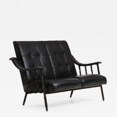 Jacques Adnet Jacques Adnet two Seat Black Leather Settee - 2322930