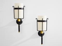 Jacques Adnet Jacques Adnet wrought iron leather and brass wall lights 1950 - 4057033