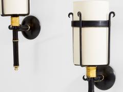 Jacques Adnet Jacques Adnet wrought iron leather and brass wall lights 1950 - 4057034