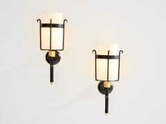 Jacques Adnet Jacques Adnet wrought iron leather and brass wall lights 1950 - 4057035