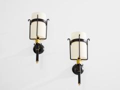 Jacques Adnet Jacques Adnet wrought iron leather and brass wall lights 1950 - 4057036